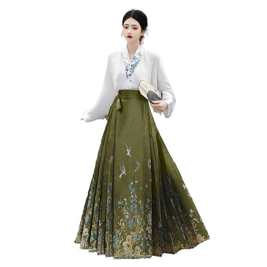 Spring Autumn Hanfu Set for Women Improved Daily Wear Commuting Horse Skirt - Blouse-S