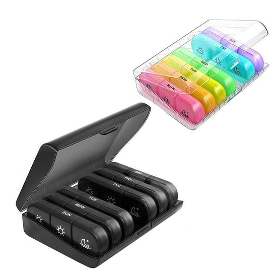 7 Day Medicine Organizer Pill Box Tablet Daily Case Weekly Dispenser Container - Black
