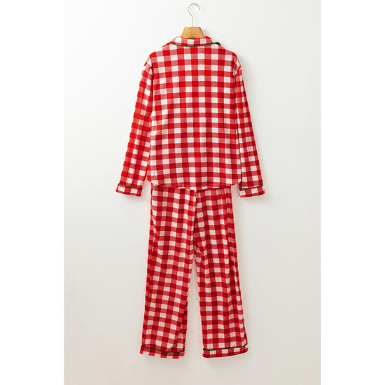 Fiery Red Christmas Plaid Print Shirt and Pants Pajama Set - L