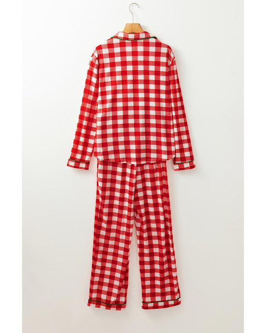 Fiery Red Christmas Plaid Print Shirt and Pants Pajama Set - XL