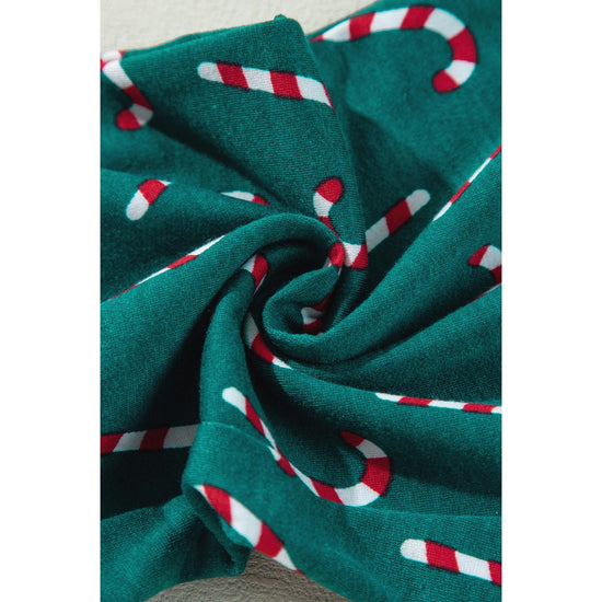 Green Christmas Candy Cane Printed Top and Pants Lounge Set - XL