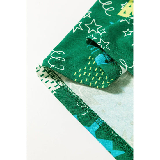 Green Christmas Tree Print V Neck Tee and Pants Lounge Set - S