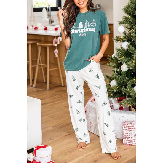 Skobeloff Christmas Tree Print Tee and Pants Lounge Set - S