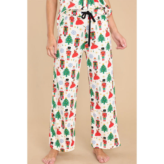White Printed Christmas Pattern Buttoned Two Piece Sleepwear - XL