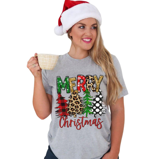 Azura Exchange Christmas Tree Pattern Crew Neck Graphic Tee - 2XL