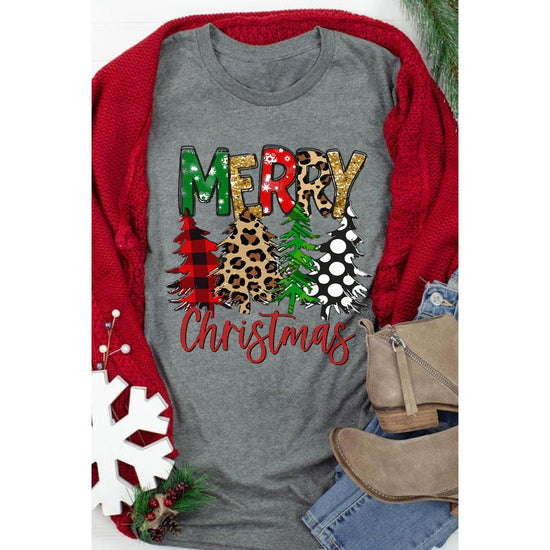 Azura Exchange Christmas Tree Pattern Crew Neck Graphic Tee - S