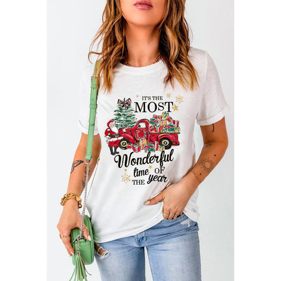 White Christmas Pattern Slogan Print Crew Neck T Shirt - XL