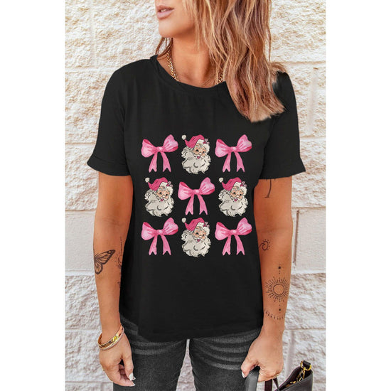 Black Santa Claus Bow Knot Christmas Graphic T Shirt - L