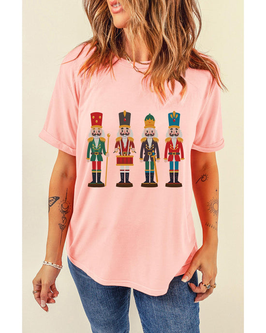 Pink Cute Nutcracker Graphic Crewneck Christmas T Shirt - S