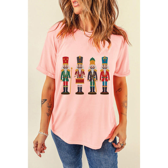 Pink Cute Nutcracker Graphic Crewneck Christmas T Shirt - XL