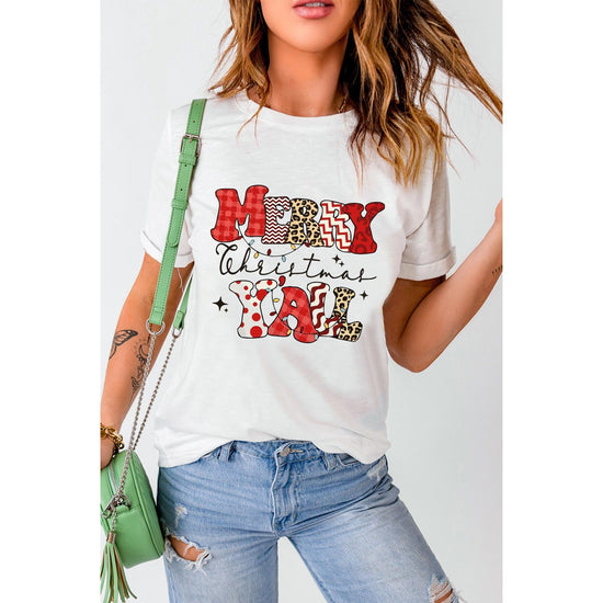 White MERRY Christmas YAll Graphic Crewneck T Shirt - XL