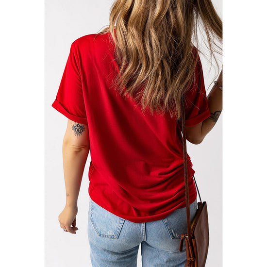 Red Christmas MERRY Graphic Cuffed Sleeve T Shirt - M