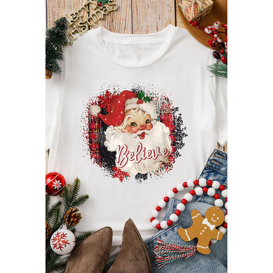 White Believe Christmas Father Graphic Crewneck T Shirt - XL