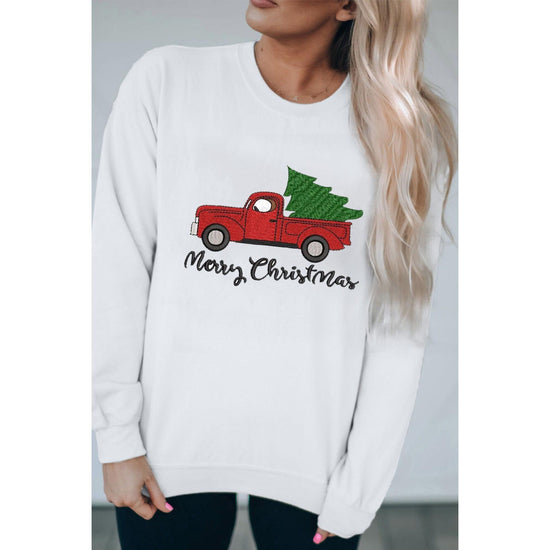 Azura Exchange Embroidered Pullover Sweatshirt with Merry Christmas Truck Pattern - L