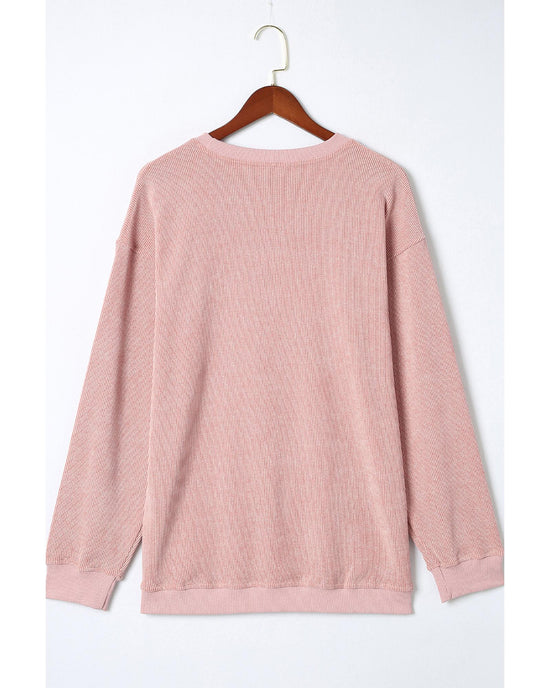 Pink MERRY Christmas Plaid Leopard Print Corded Sweatshirt - L