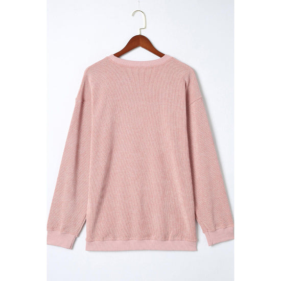 Pink MERRY Christmas Plaid Leopard Print Corded Sweatshirt - M