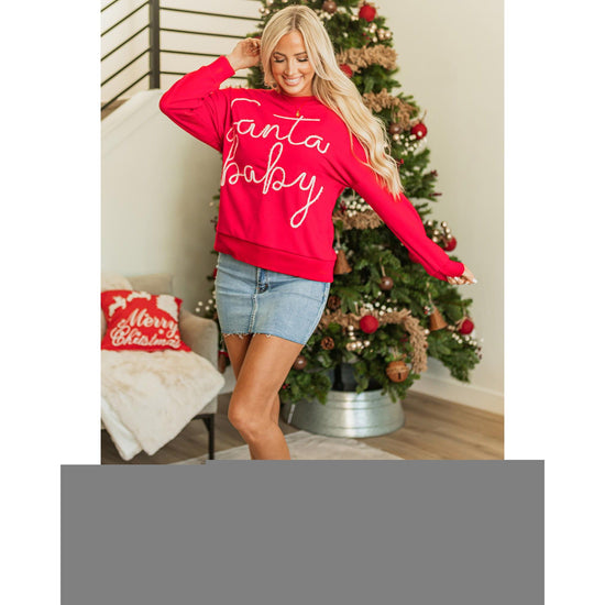 Fiery Red Christmas Santa Baby Tinsel Graphic Sweatshirt - S