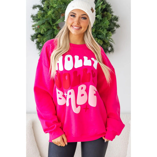 Rose Red Christmas Holly Jolly Babe Graphic Oversized Sweatshirt - XL