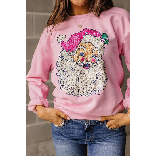 Pink Bold Christmas Claus Graphic Drop Shoulder Sweatshirt - S