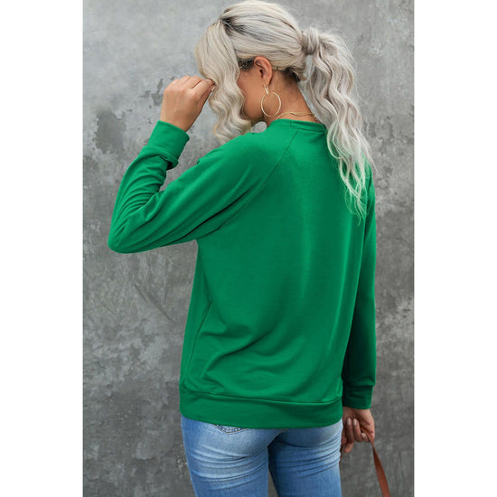 Green Sequin Christmas Candy Cane Graphic Crewneck Pullover Sweatshirt - S