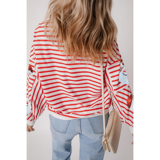 Orange Stripe Striped Sequin Santa Claus Pattern Christmas Pullover Sweatshirt - XL