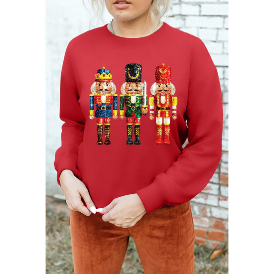 Red Christmas Metallic Nutcracker Graphic Crew Neck Sweatshirt - 2XL