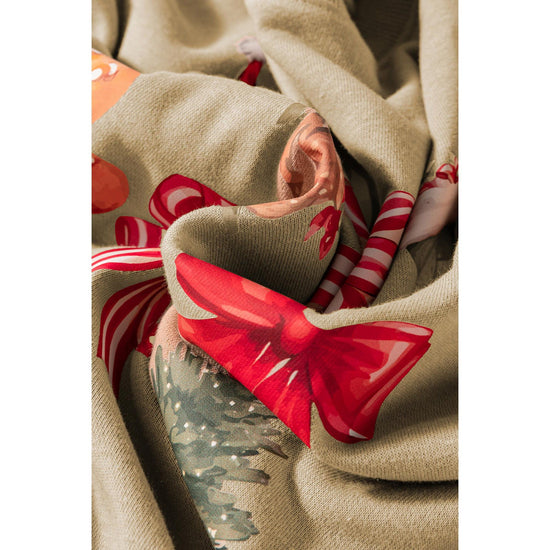Khaki Christmas Pattern Graphic Crew Neck Sweatshirt - L