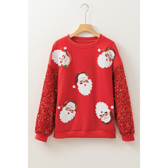Fiery Red Sequined Santa Claus Long Sleeve Christmas Sweatshirt - S
