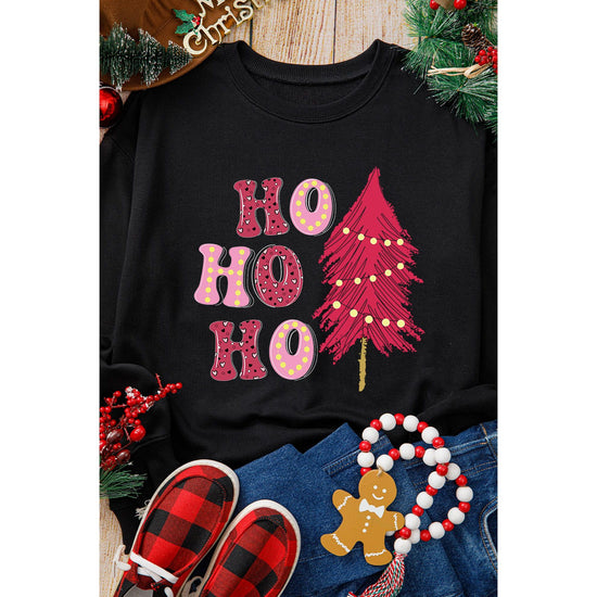 Black HO HO HO Christmas Tree Graphic Pullover Sweatshirt - M