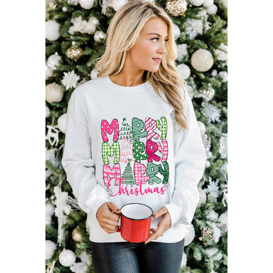 Beige MERRY Christmas Printed Drop Shoulder Pullover Sweatshirt - 2XL