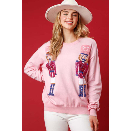 Pink Nutcracker Christmas Crew Neck Sweatshirt - L