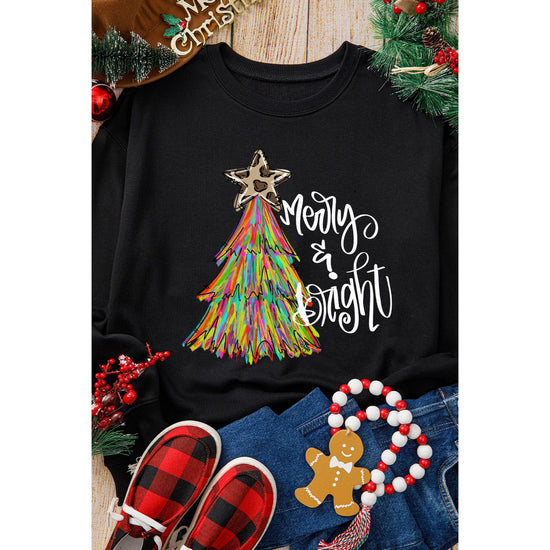 Black Merry & Bright Christmas Tree Graphic Sweatshirt - XL