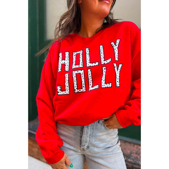 Red HOLLY JOLLY Dotty Letter Graphic Christmas Sweatshirt - S