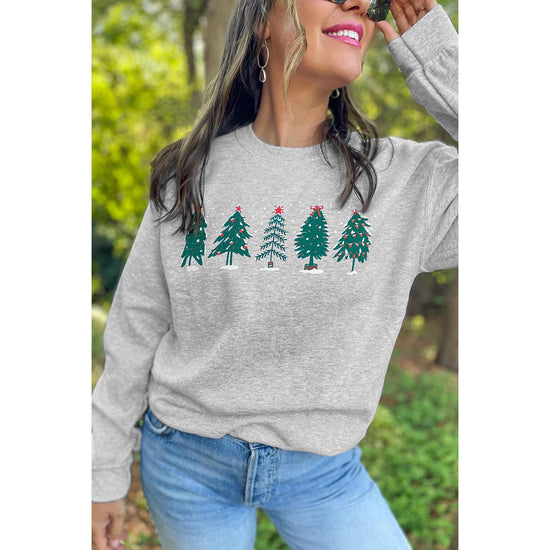 Gray 2-side Printed Christmas Tree Letter Graphic Sweatshirt - S