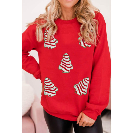 Red Playful Christmas Tree Patched Dropped Shoulder Sweatshirt - 2XL