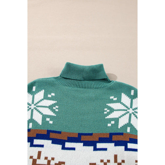 Canton Christmas Reindeer Snowflake Colorblock Turtleneck Sweater - L