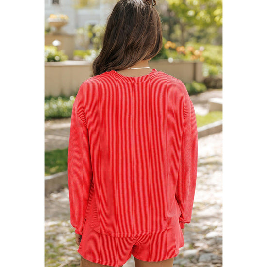 Gold Flame Sequin Christmas Tree Corded Long Sleeve Top ans Shorts Set - M