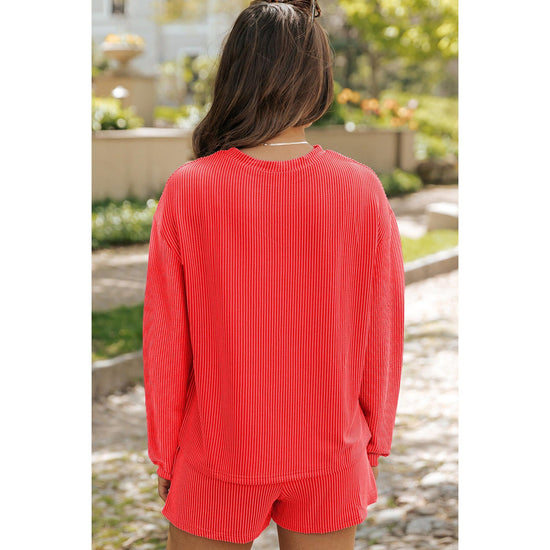 Gold Flame Heat Transfer Christmas Nutcracker Ribbed Long Sleeve Top Shorts Set - XL