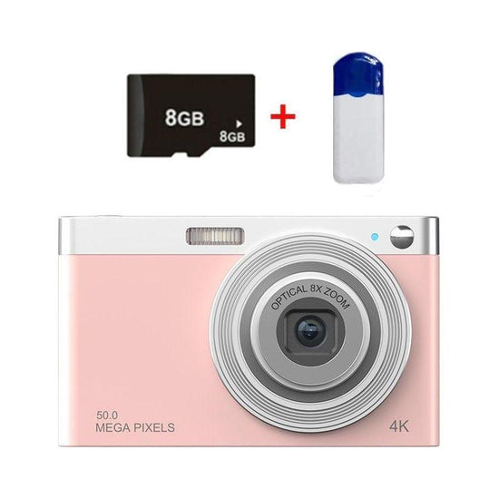 4K 8X Optical Zoom Telescopic Lens Digital Camera With Card Reader & 8G - Pink