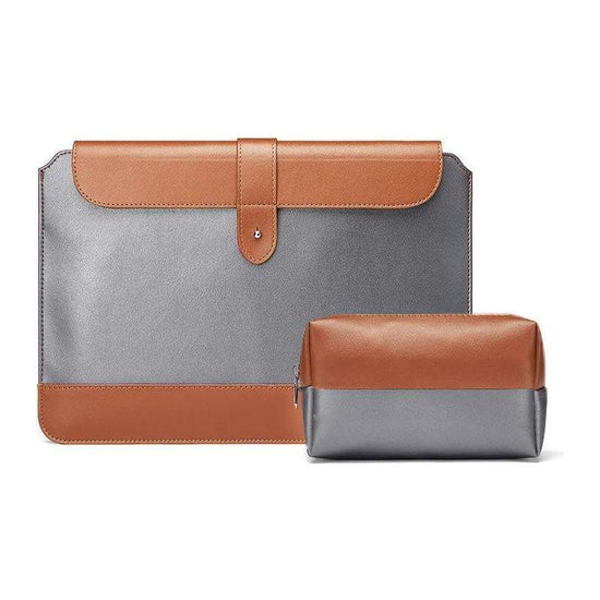 13-14 Inch Horizontal Microfiber Notebook Liner & Power Bag - Gray & Brown