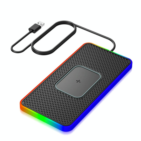 15w 2-in-1 Car Wireless Charger with Non-slip Mat and Colourful Light - 0.3m Usb Cable - Usb-C/Type-C Cable 1M