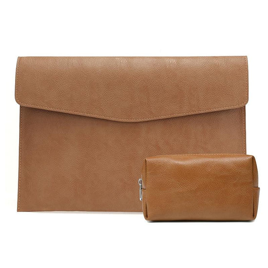 13.3 Inch Laptop Sleeve & Power Bag - Litchi Pattern Pu Leather Light Brown