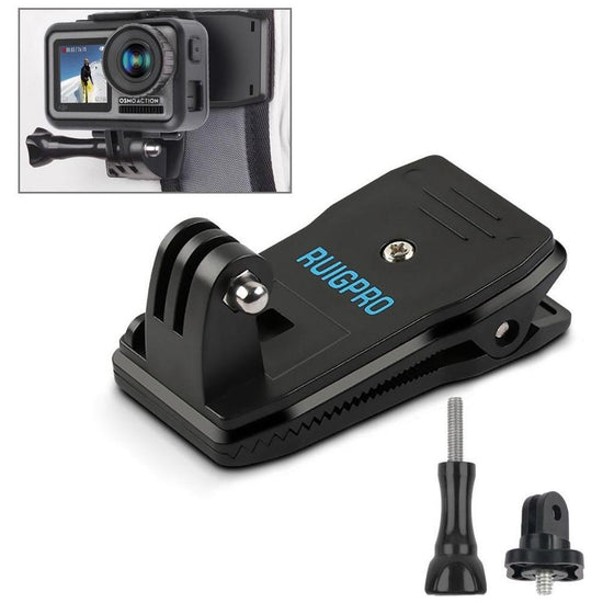 360 Degree Backpack Mount For Gopro Dji And Other Action Cameras - Rotating Clip Clamp
