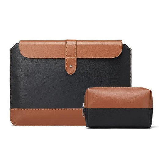 14-15.4 Inch Horizontal Microfiber Notebook Liner & Power Bag - Black & Brown