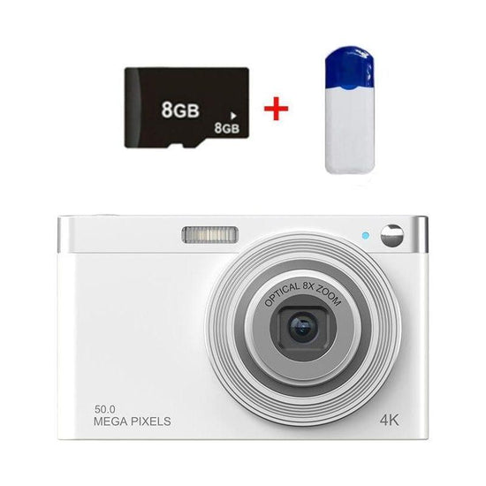 4K 8X Optical Zoom Telescopic Lens Digital Camera With Card Reader & 8G - White