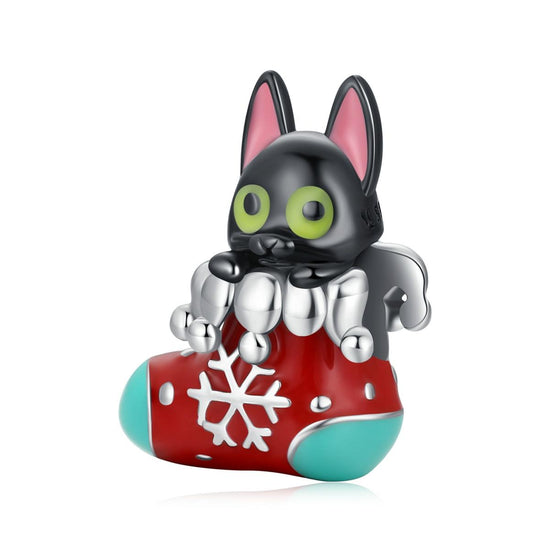 925 Sterling Silver Christmas Sock Cat Beads For Diy Bracelets & Necklaces