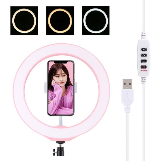 26Cm Dimmable Led Ring Light With Tripod And Phone Clamp - Black
