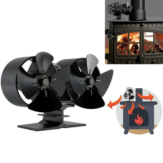 8-blade Double Head Heat Powered Stove Fan - Aluminum