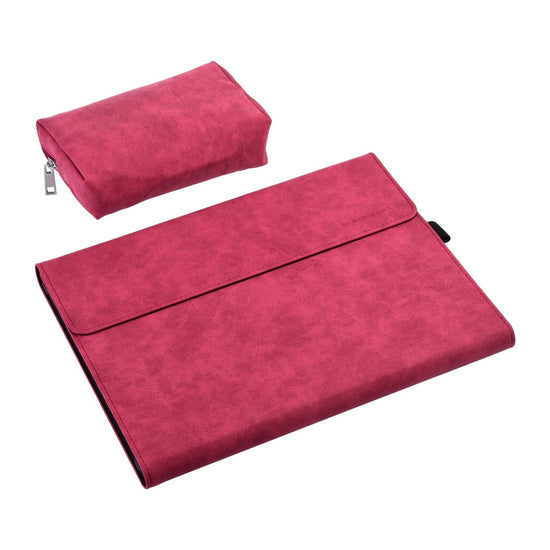 Leather Tablet Case For Microsoft Surface Pro X - Rose Red With Power Bag 13 Inch