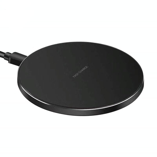 15W Round Wireless Charger Fast Charge - Black + Black Surface